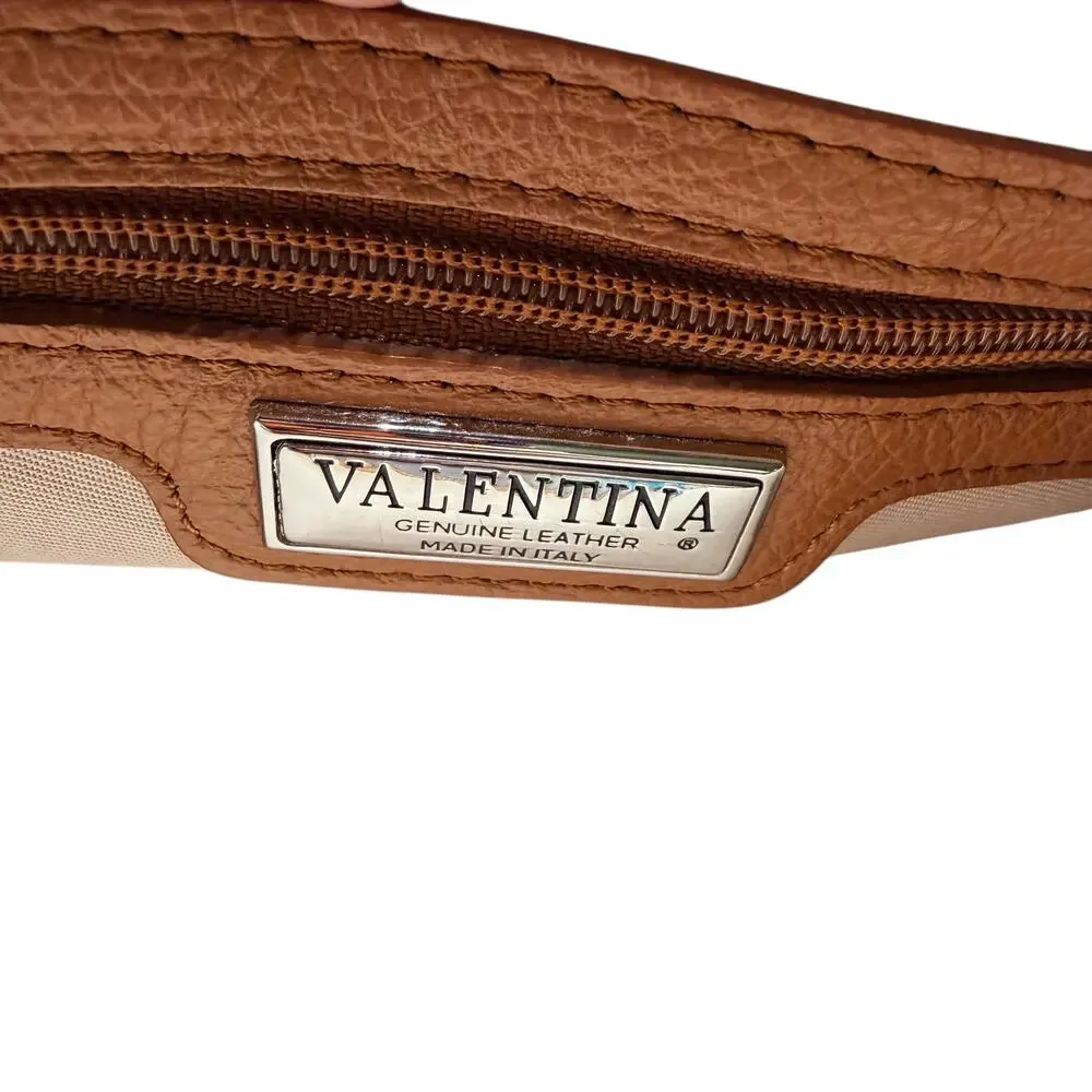 Valentina Italy Pebbled Leather Crossbody Bag Cognac Tan Zip Purse
